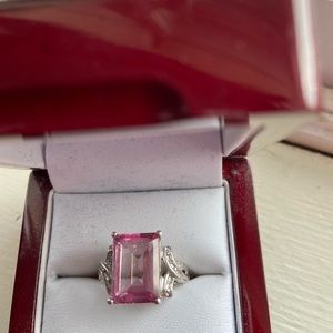 Pink topaz and white gold ring size 9